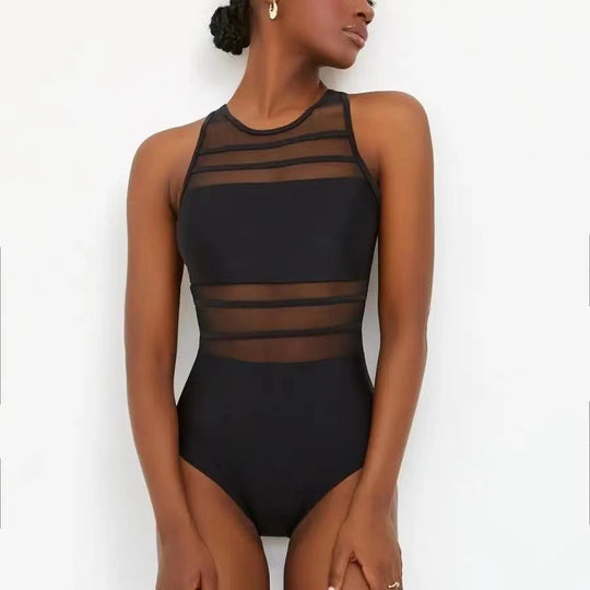 Damen Sportlicher Einteiler mit transparenten Einsätzen R&B