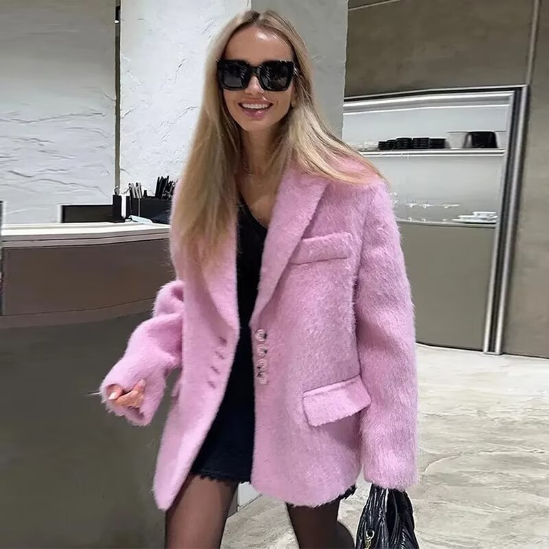 Damen elegante Veloursjacke mit klassische Knopfdetails R&B