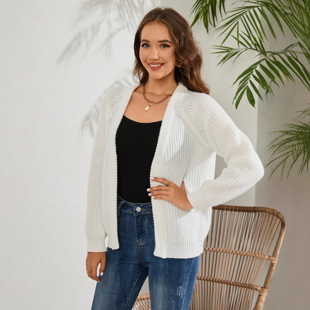 Damen luftiger Strickcardigan mit offenen Kanten und langen Ärmeln R&B
