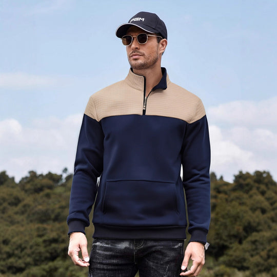 Herren funktionale Sweatjacke mit hochschließendem Kragen und praktischer Kängurutasche R&B