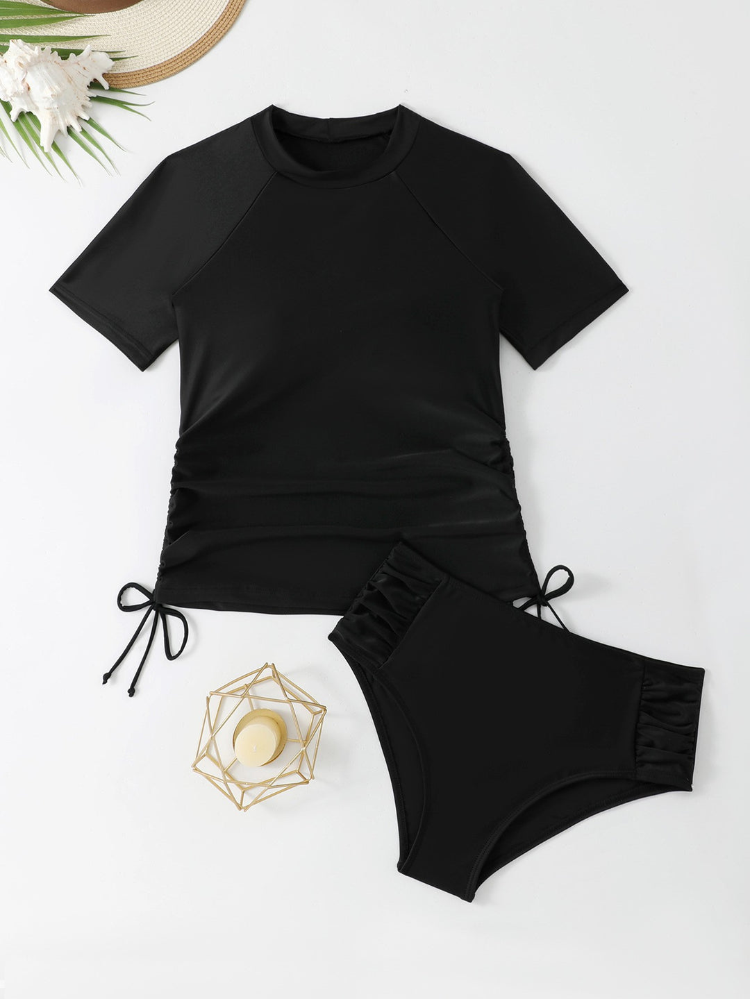 Damen Sportlicher Badeanzug mit stylischem Kurzarm-Top und komfortablen Hosen R&B
