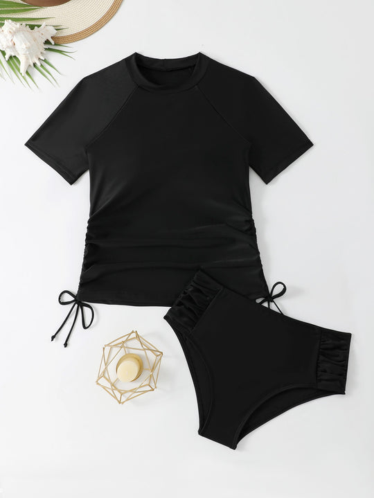 Damen Sportlicher Badeanzug mit stylischem Kurzarm-Top und komfortablen Hosen R&B