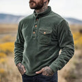 Herren Warmhaltendes Kord-Pullover mit Knopfleiste und Brusttasche R&B