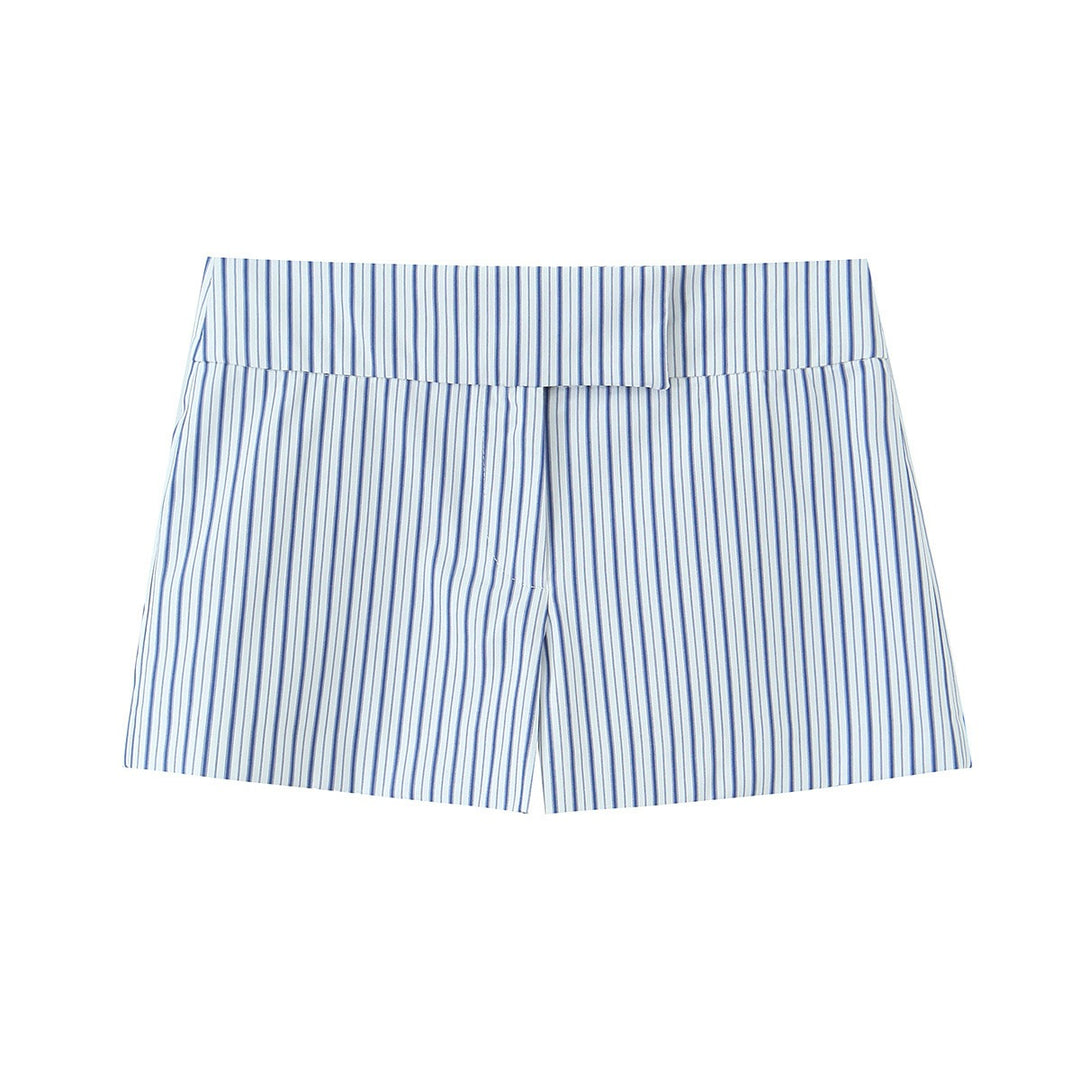 Damen elegante Shorts mit feinem Streifenmuster und hohem Bund R&B