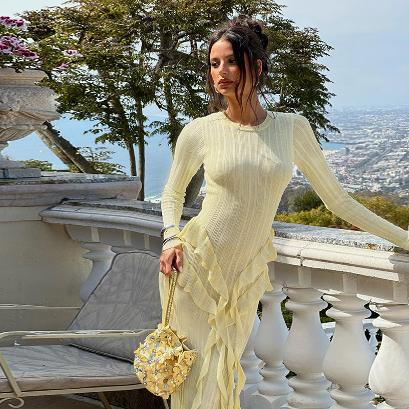 Damen Raffiniertes Langarmkleid mit Rüschendetails und bequemem Schnitt R&B