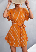 Damen Freizeitkleid mit modischem Punkte-Muster und Taillengürtel R&B