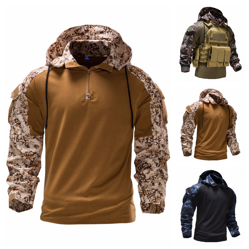 Herren taktisches Langarmshirt mit Kapuze und camouflierter Armgestaltung