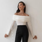 Damen Off-Shoulder Oberteil mit eleganter Raffung R&B