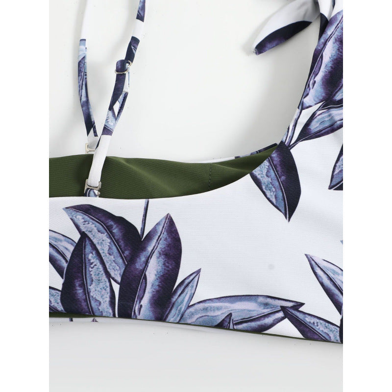 Damen Triangel-Bikini mit modischem Floral-Muster und einseitigem Träger R&B