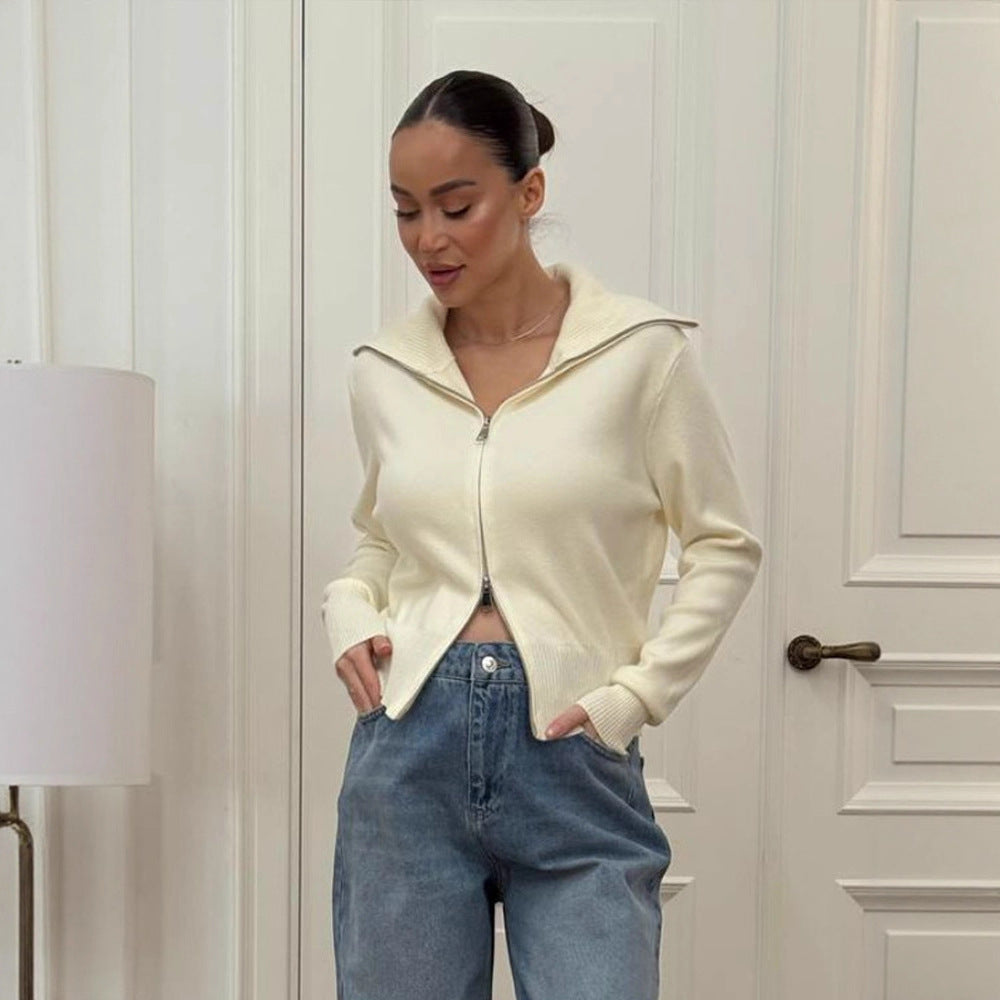 Damen bequeme Strickjacke mit Reißverschluss R&B