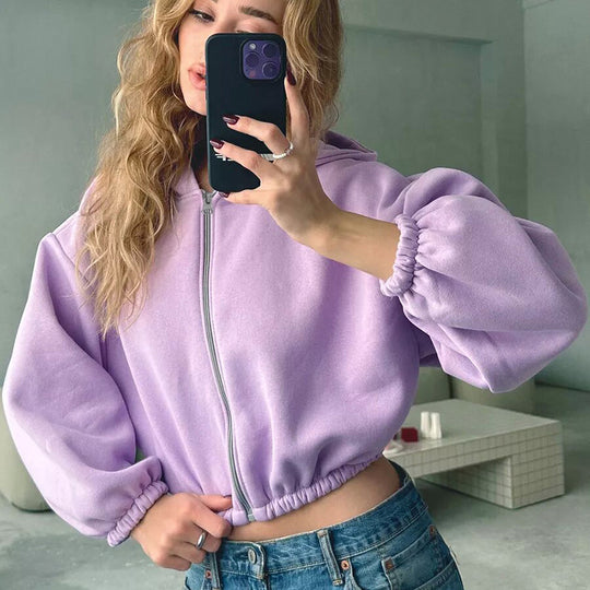 Damen cropped Kapuzenpullover mit oversized Ärmel R&B