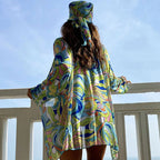 Damen Bunt bedruckter Bikini mit langem Cover-Up R&B