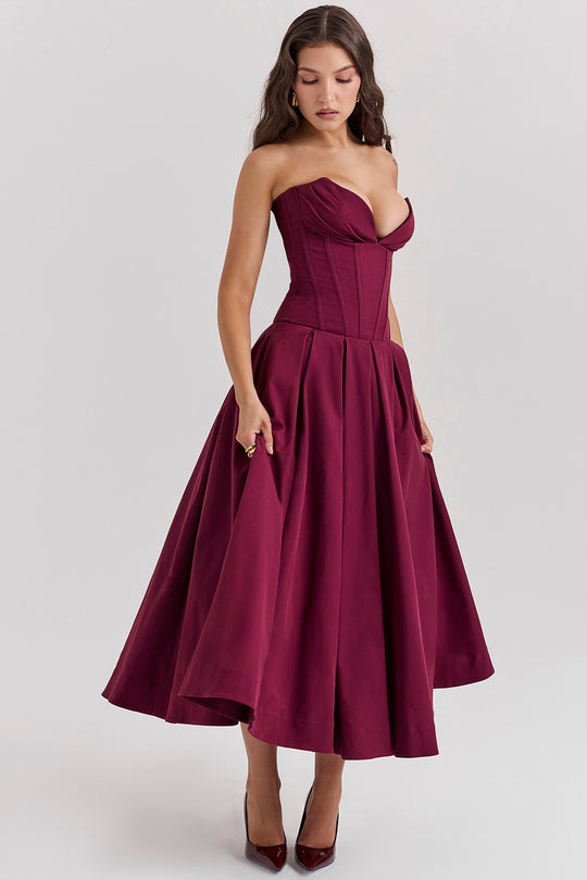 Damen nan trägerloses Korsett-Midikleid mit vorgeformter Miederkonstruktion und ausgestelltem Tellerrock R&B