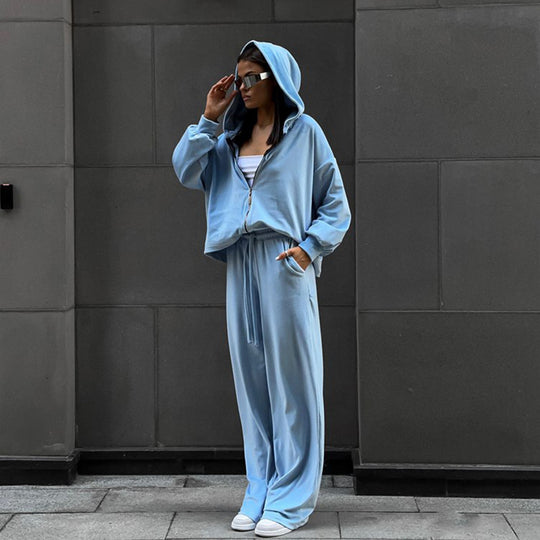 Damen sportliches Fleece-Jogginganzug mit Kapuze und weitem Schnitt R&B