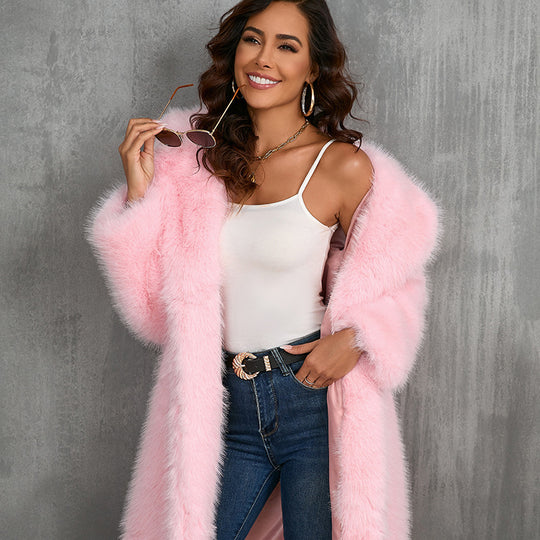 Damen Eleganter Kunstpelzmantel mit breitem Revers und lockerem Schnitt R&B