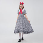 Damen nan Vintage-inspiriertes Karo-Swingkleid mit abnehmbarer Schürze, Rüschenärmeln und Schleifenkragen R&B