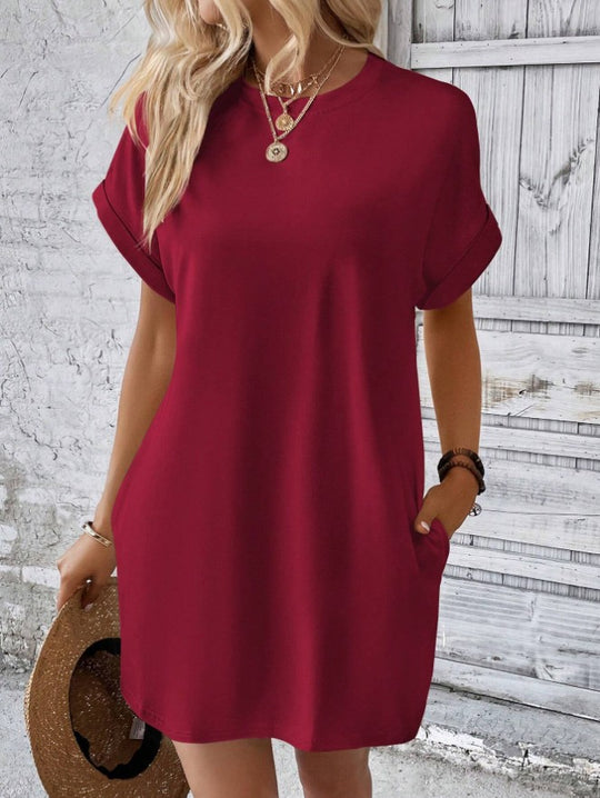 R&B | Lässiges einfarbiges Kleid mit Rundhalsausschnitt