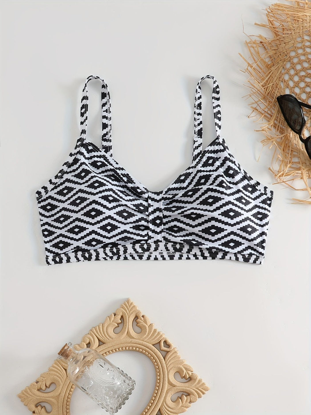 Damen Triangel-Bikini Oberteil mit modernem grafischen Muster R&B