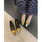Damen elegante spitze Ballerinas mit dekorativem Metallakzent