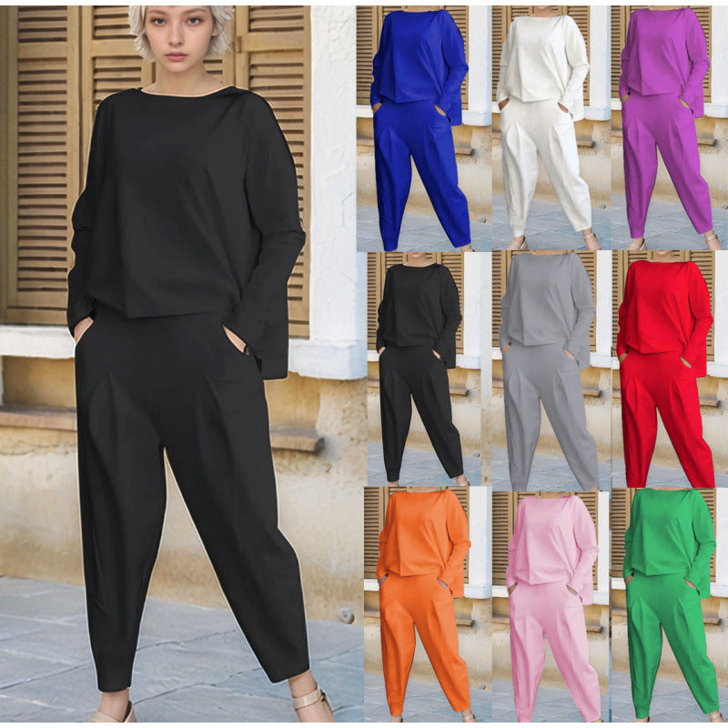 Damen Sportliches Sweat-Outfit mit elastischem Bund und geräumigen Taschen R&B