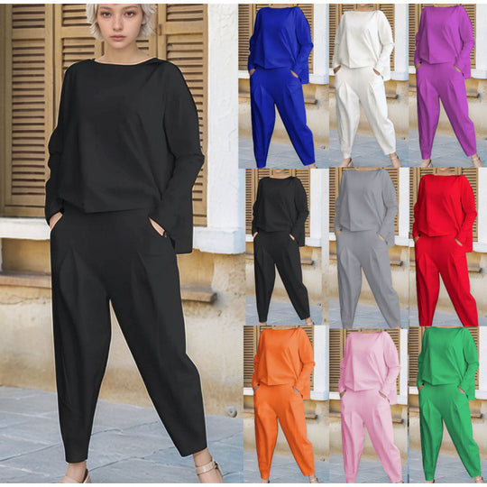 Damen Sportliches Sweat-Outfit mit elastischem Bund und geräumigen Taschen R&B