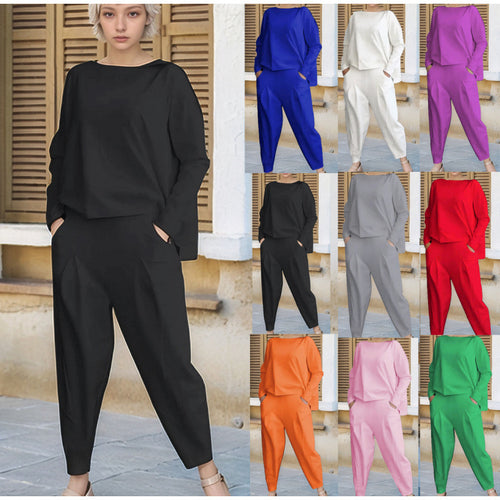 Damen Sportliches Sweat-Outfit mit elastischem Bund und geräumigen Taschen R&B
