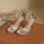 Damen elegante High Heel Sandalen mit glänzender Metalloptik R&B