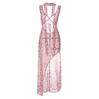 Damen Floral Maxi-Strandkleid mit attraktiven Schlitzdetails und Rückenband R&B