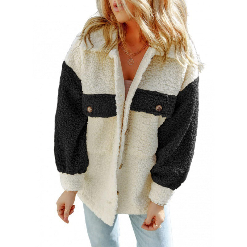 Damen kuschelige Teddyjacke mit praktischen Brusttaschen R&B