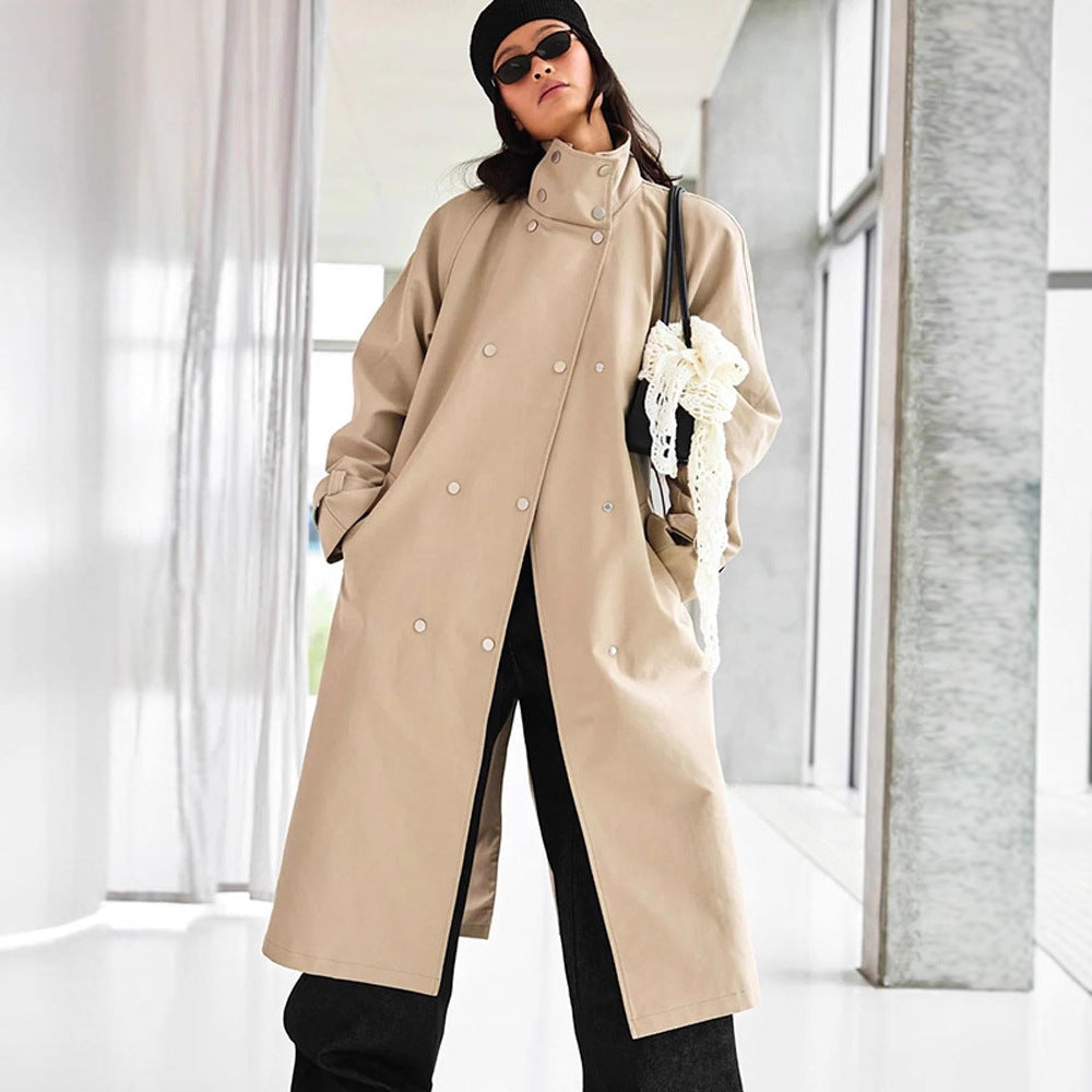 Damen elegante Trenchcoatjacke mit hohem Kragen R&B