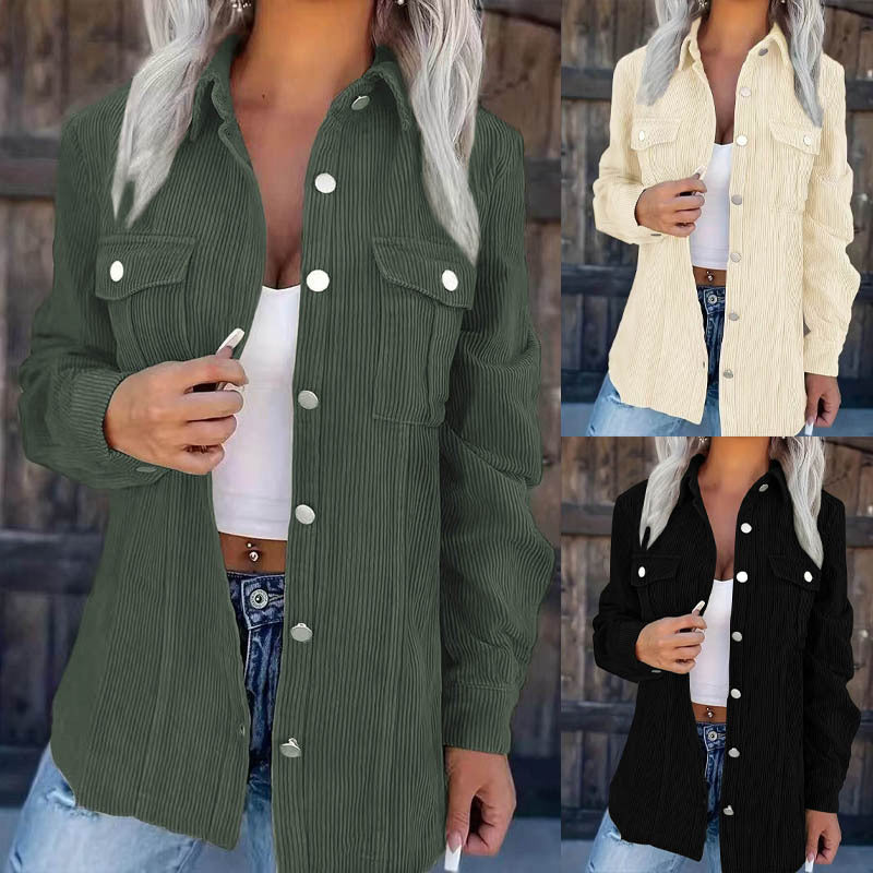 Damen Casual Hemdjacke mit strukturiertem Design und funktionalen Taschen R&B