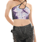 Damen Crop-Top mit Wasserperlen-Motiv und elegantem Rückenverschluss R&B