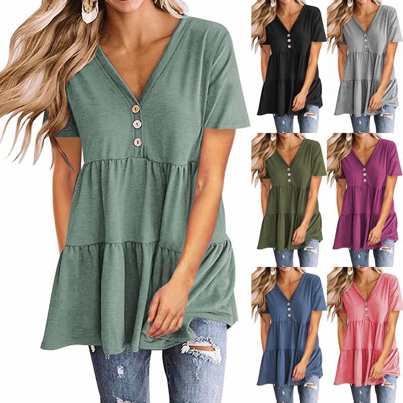 Damen Tunika-Top mit V-Ausschnitt und knöpfbarem Design R&B