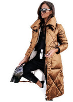 Lange Steppjacke Damen mit hohem Kragen