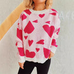 Damen oversized Pullover mit Herzmotiv R&B
