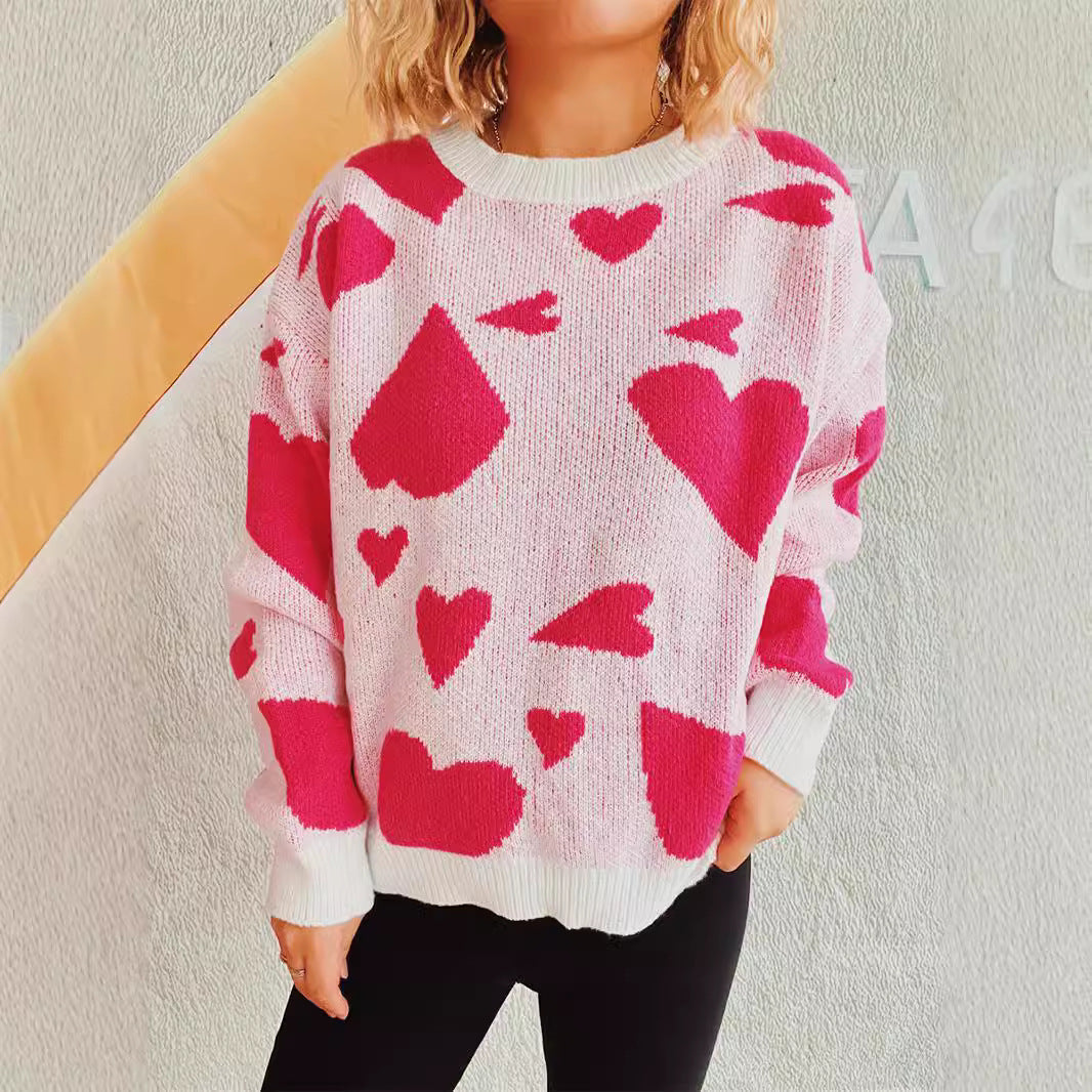 Damen oversized Pullover mit Herzmotiv R&B