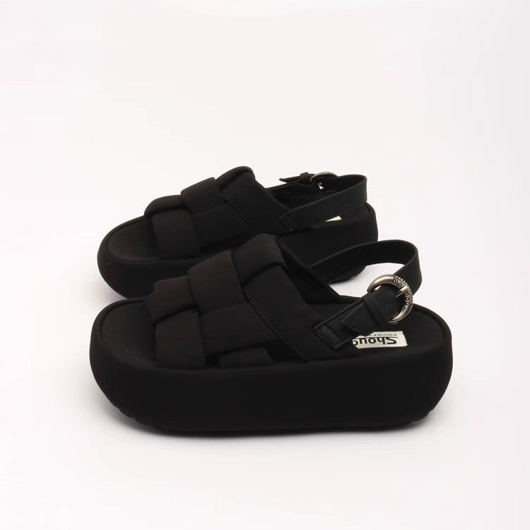 Damen modische Plateau-Sandalen mit elegantem Kreuzriemen und komfortablem Fußbett R&B