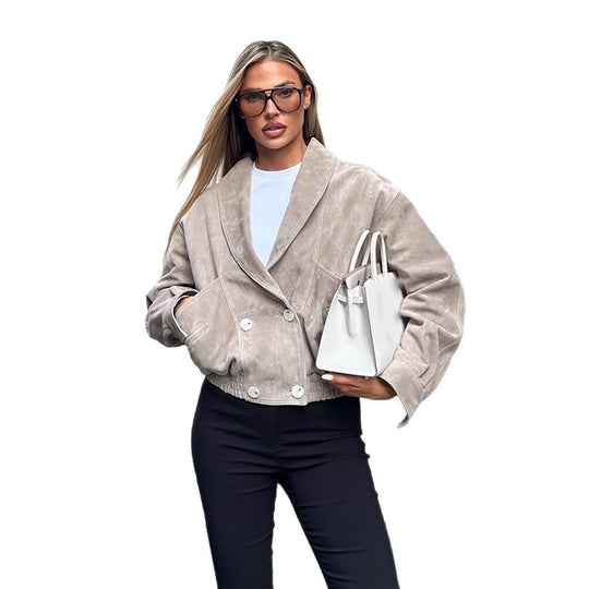 Damen elegante Kunstlederjacke mit tailliertem Schnitt R&B