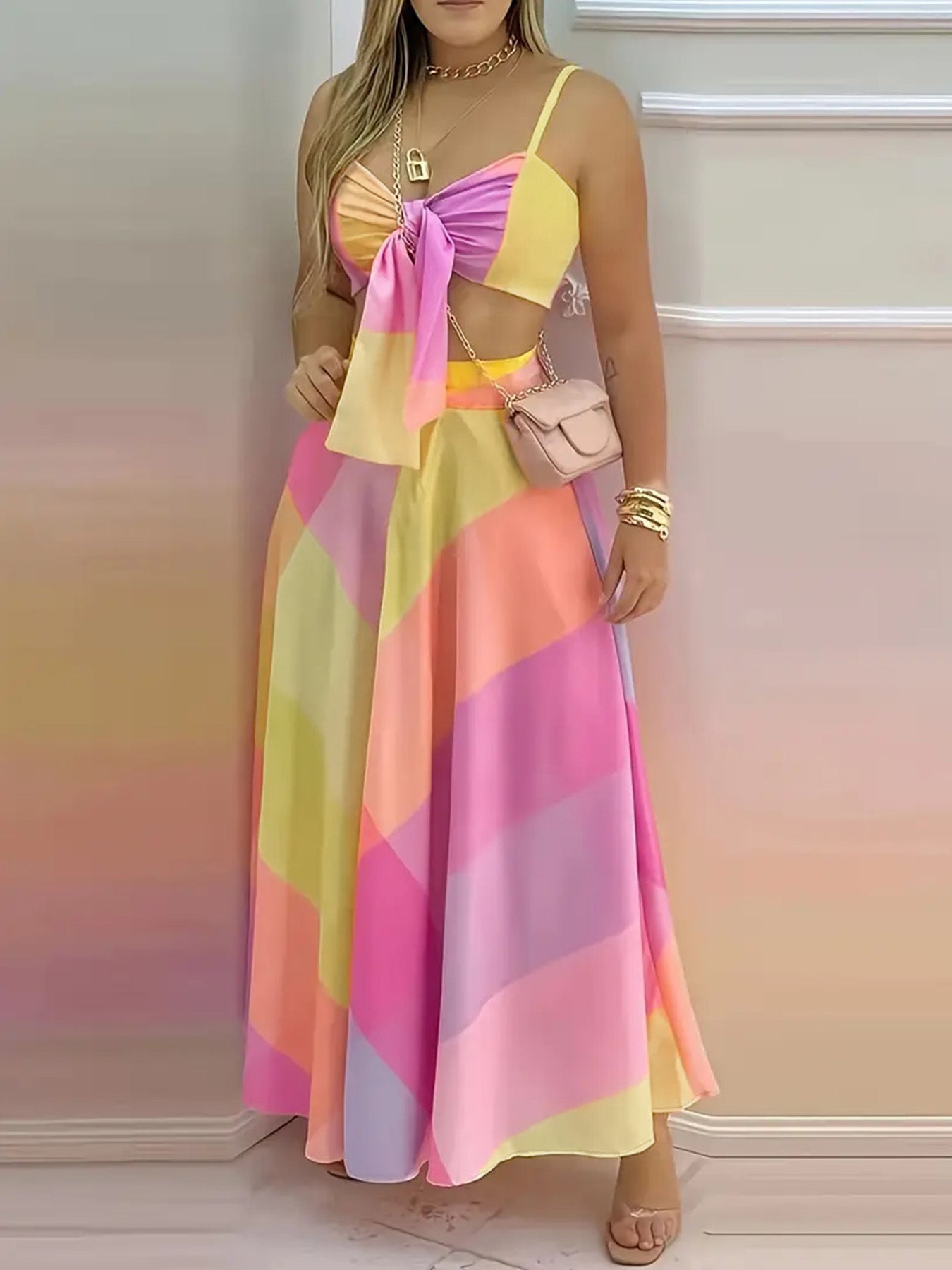 Damen Maxikleid mit raffiniertem Knotendesign R&B