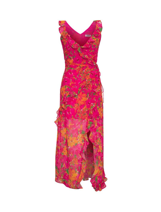 Damen Maxikleid mit asymmetrischem Saum und voluminösen Rüschen R&B
