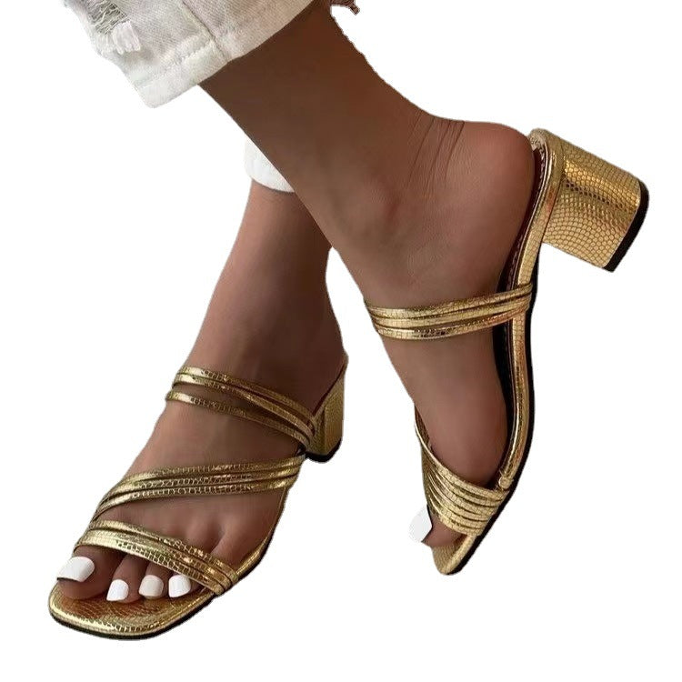 Damen Mules mit elegantem Metallic-Obermaterial und komfortablem Blockabsatz R&B