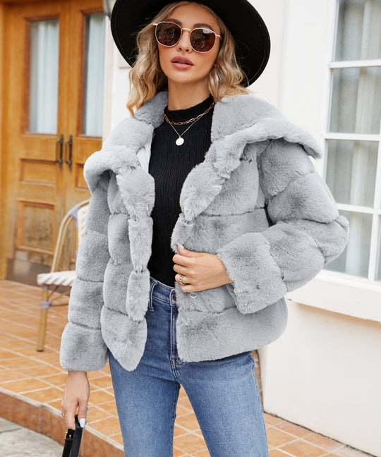 Damen Fleece-Puffjacke mit Kapuze R&B