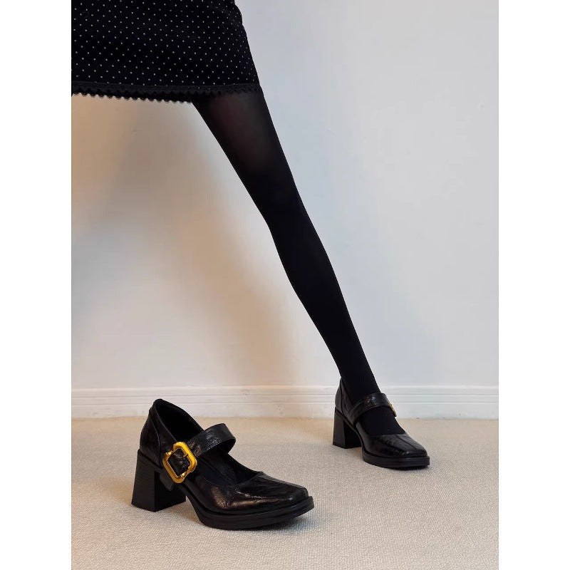 Damen Elegante Mary Jane Pumps mit komfortablem Blockabsatz und dekorativem Schnallenakzent