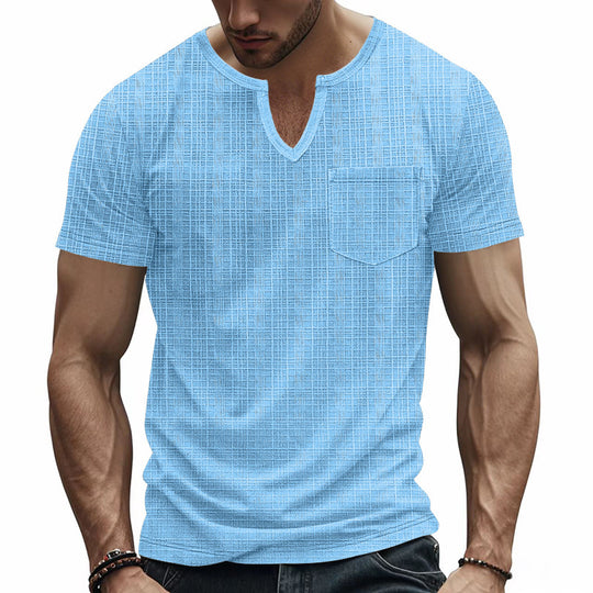Herren Kurzarm V-Ausschnitt T-Shirt mit Brusttasche R&B