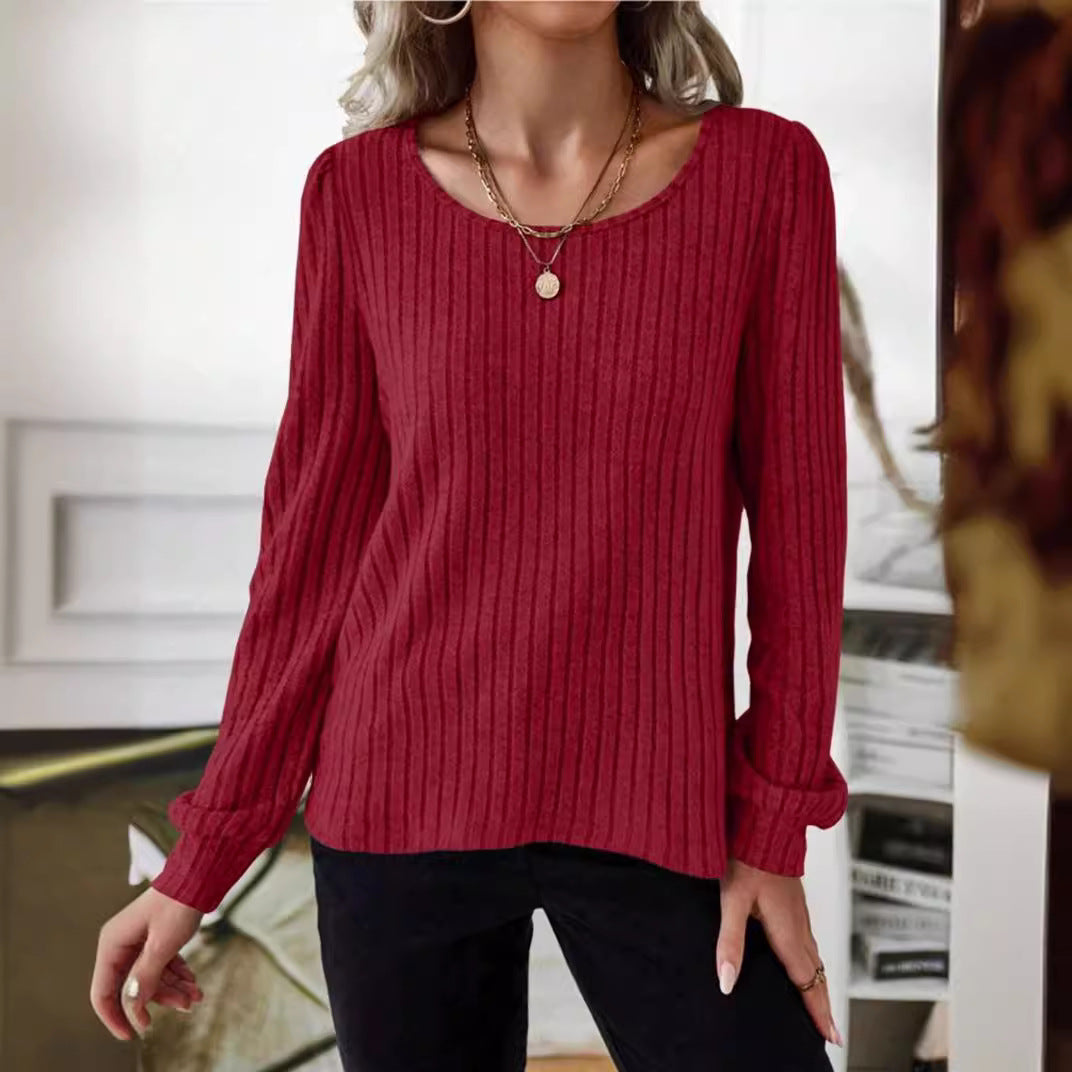 Damen Gestreifter Pullover mit Puffärmeln R&B