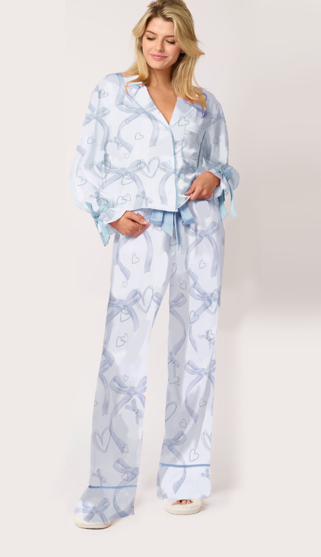 Damen Schlafanzug-Set mit niedlichen Schleifenmotiven R&B