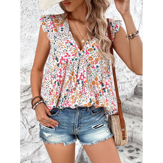 Damen Blusenshirt mit floralem Design und V-Ausschnitt R&B