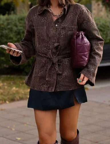Damen Leinenhemdjacke mit tailliertem Schnitt und Gürtel R&B