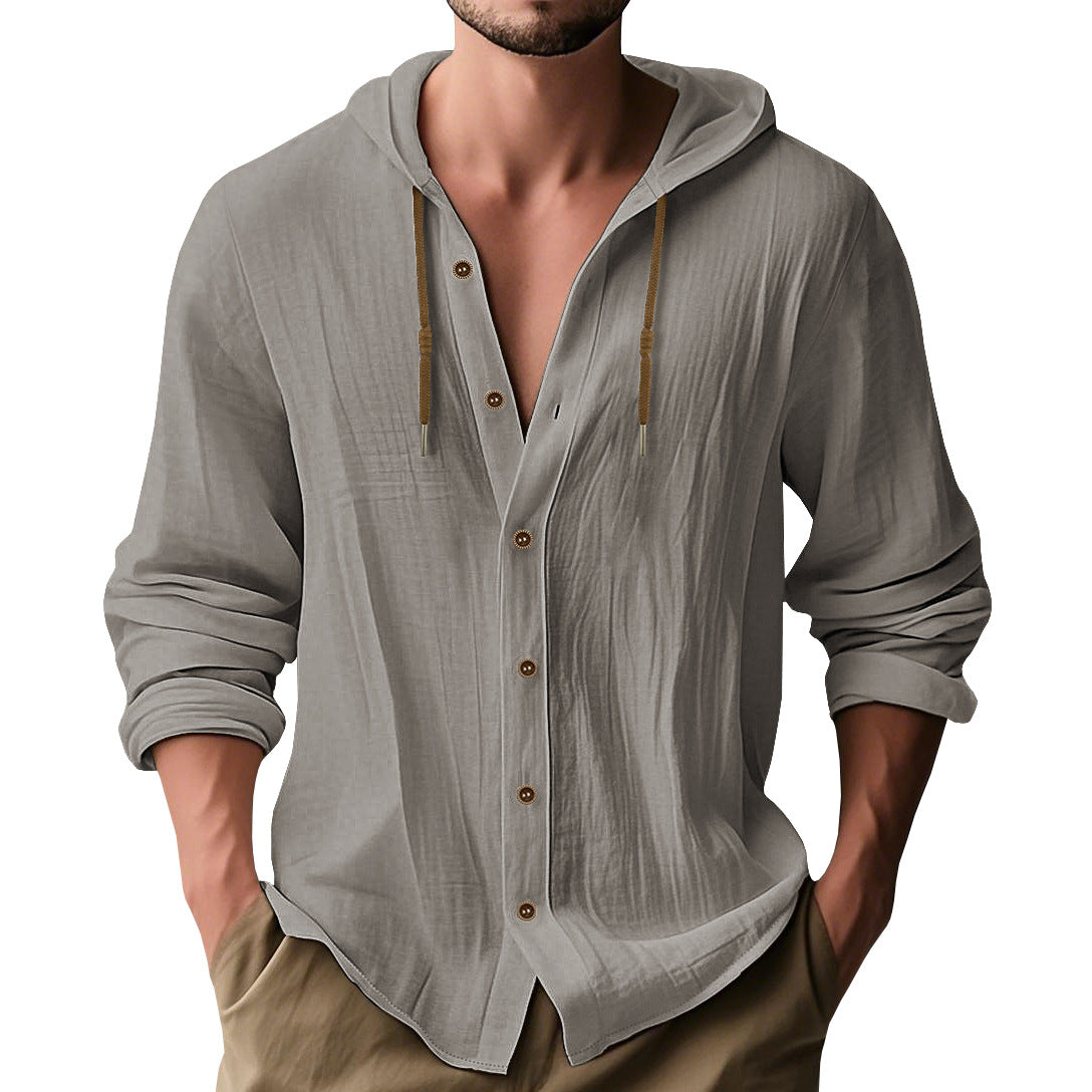 Herren lässige Kapuzenshirtjacke mit Knopfleiste und praktischen Taschen R&B