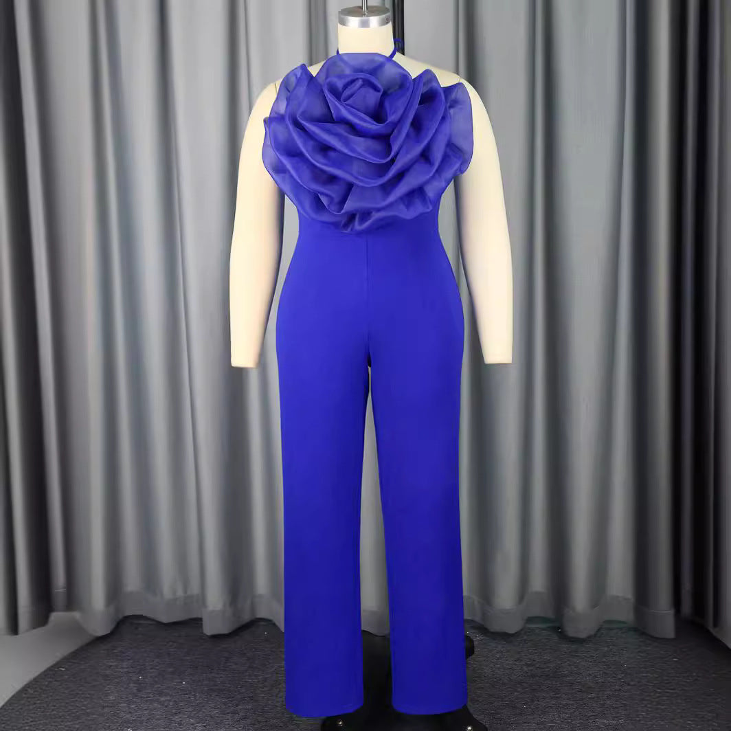 Damen eleganter Jumpsuit mit voluminösem Blumenkragen R&B